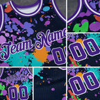 Custom Graffiti Pattern Purple-White 3D Splashes Authentic Basketball Jersey detail
