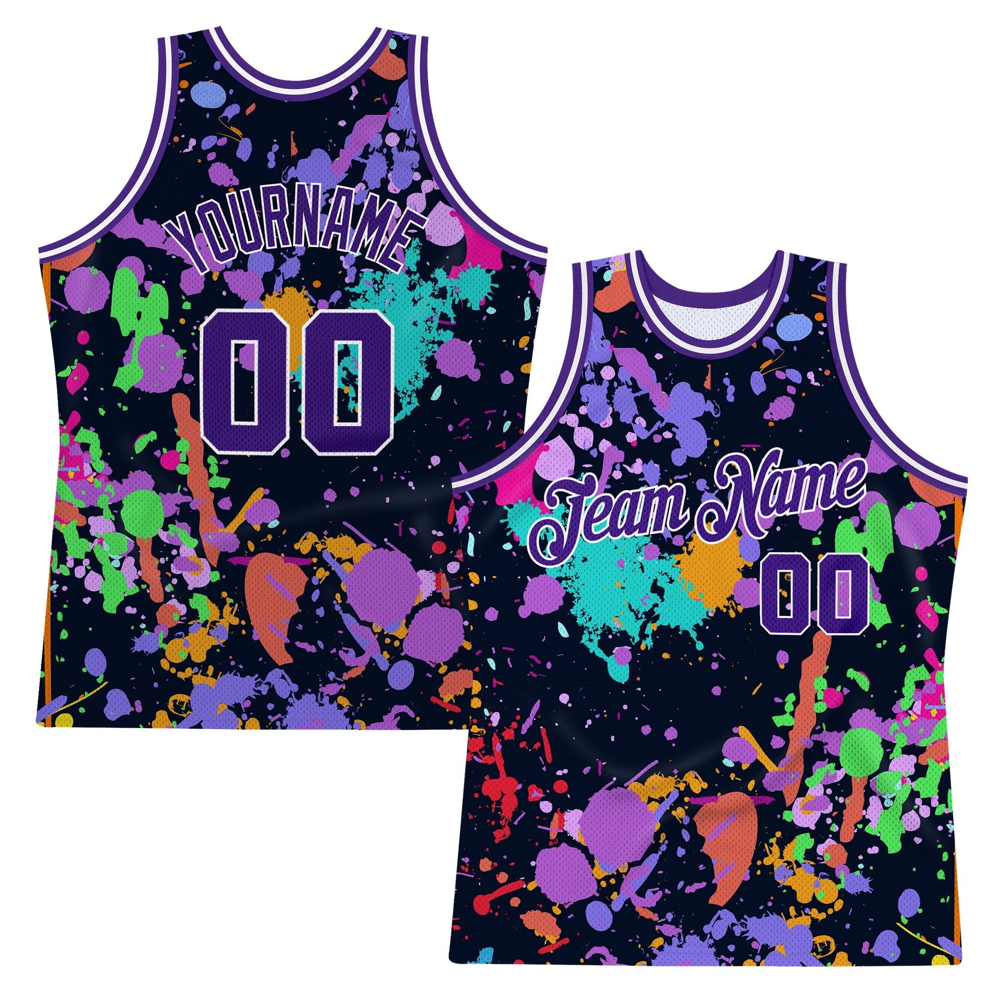Custom Graffiti Pattern Purple-White 3D Splashes Authentic Basketball Jersey photo 1