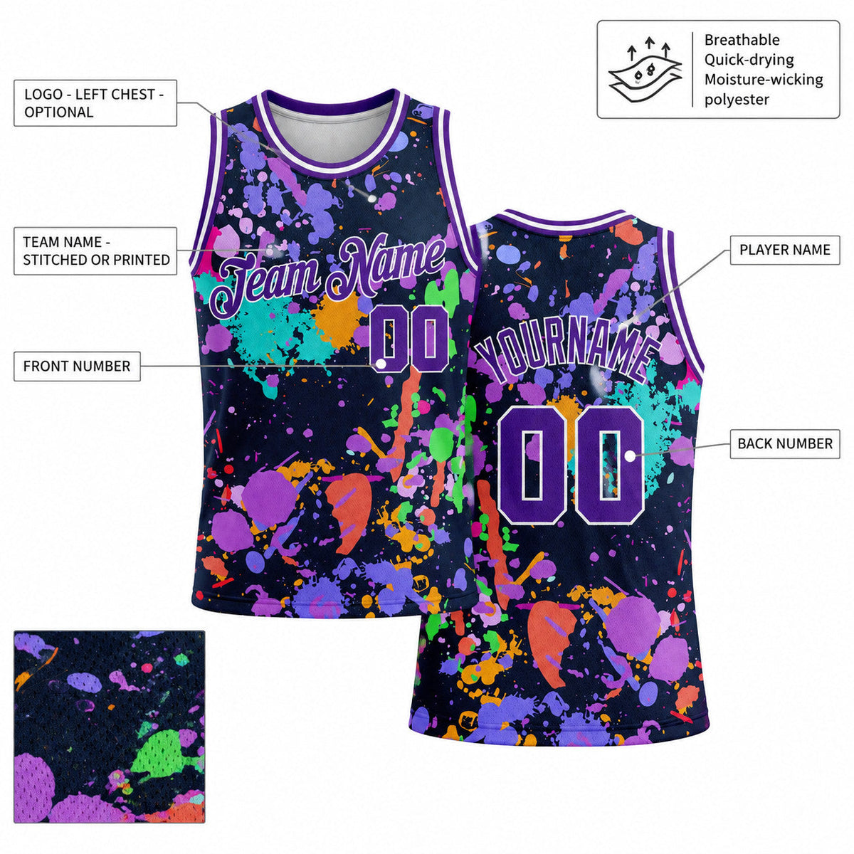 Custom Purple and White Graffiti Splashes Authentic Basketball Jersey customization guide