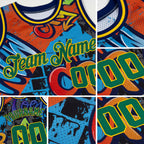 Custom Graffiti Pattern Kelly Green-Gold 3D Geometric Authentic Basketball Jersey detail