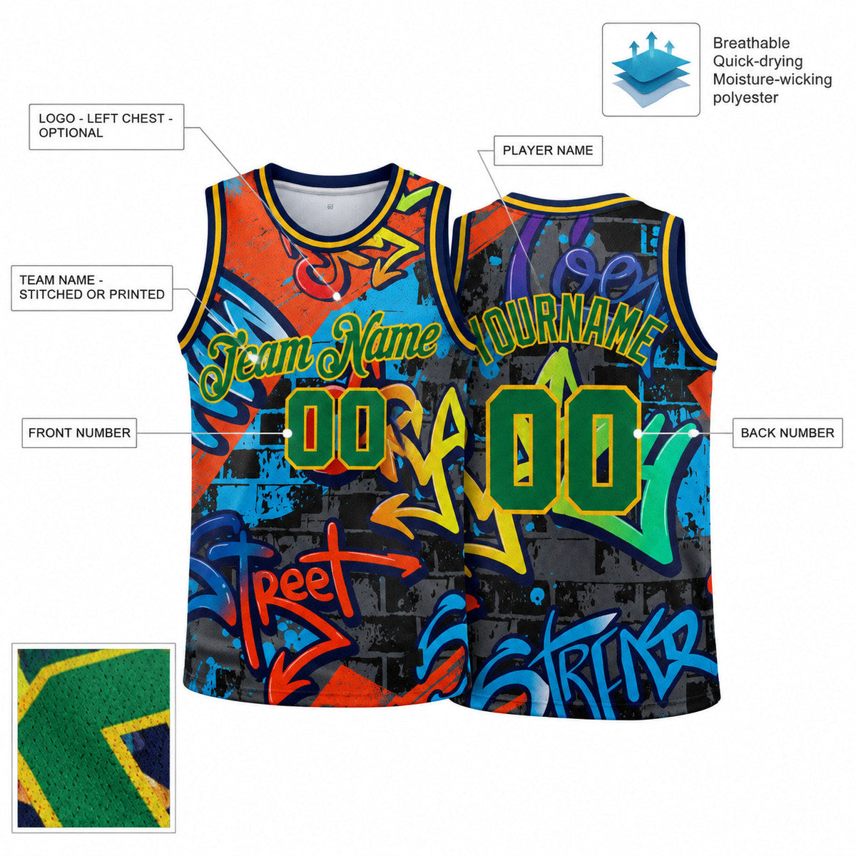 Custom Kelly Green and Gold Graffiti Geometric Authentic Basketball Jersey customization guide