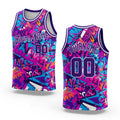Custom Graffiti Pattern Purple-White 3D Words Authentic Basketball Jersey