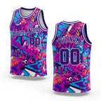 Custom Graffiti Pattern Purple-White 3D Words Authentic Basketball Jersey