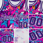 Custom Graffiti Pattern Purple-White 3D Words Authentic Basketball Jersey detail