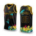 Custom Graffiti Pattern Black-Gold 3D Authentic Basketball Jersey