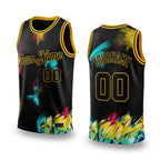 Custom Graffiti Pattern Black-Gold 3D Authentic Basketball Jersey