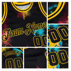 Custom Graffiti Pattern Black-Gold 3D Authentic Basketball Jersey detail