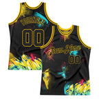 Custom Graffiti Pattern Black-Gold 3D Authentic Basketball Jersey photo 1