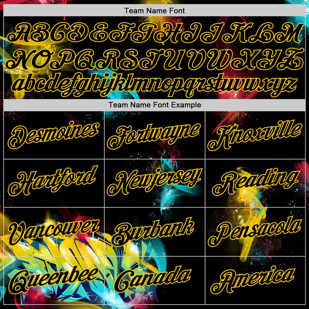 Custom Graffiti Pattern Black-Gold 3D Authentic Basketball Jersey photo 2