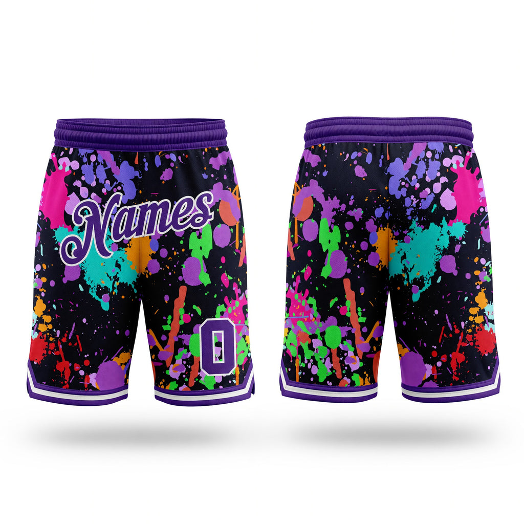 Custom Graffiti Pattern Purple-White 3D Splashes Authentic Basketball Shorts