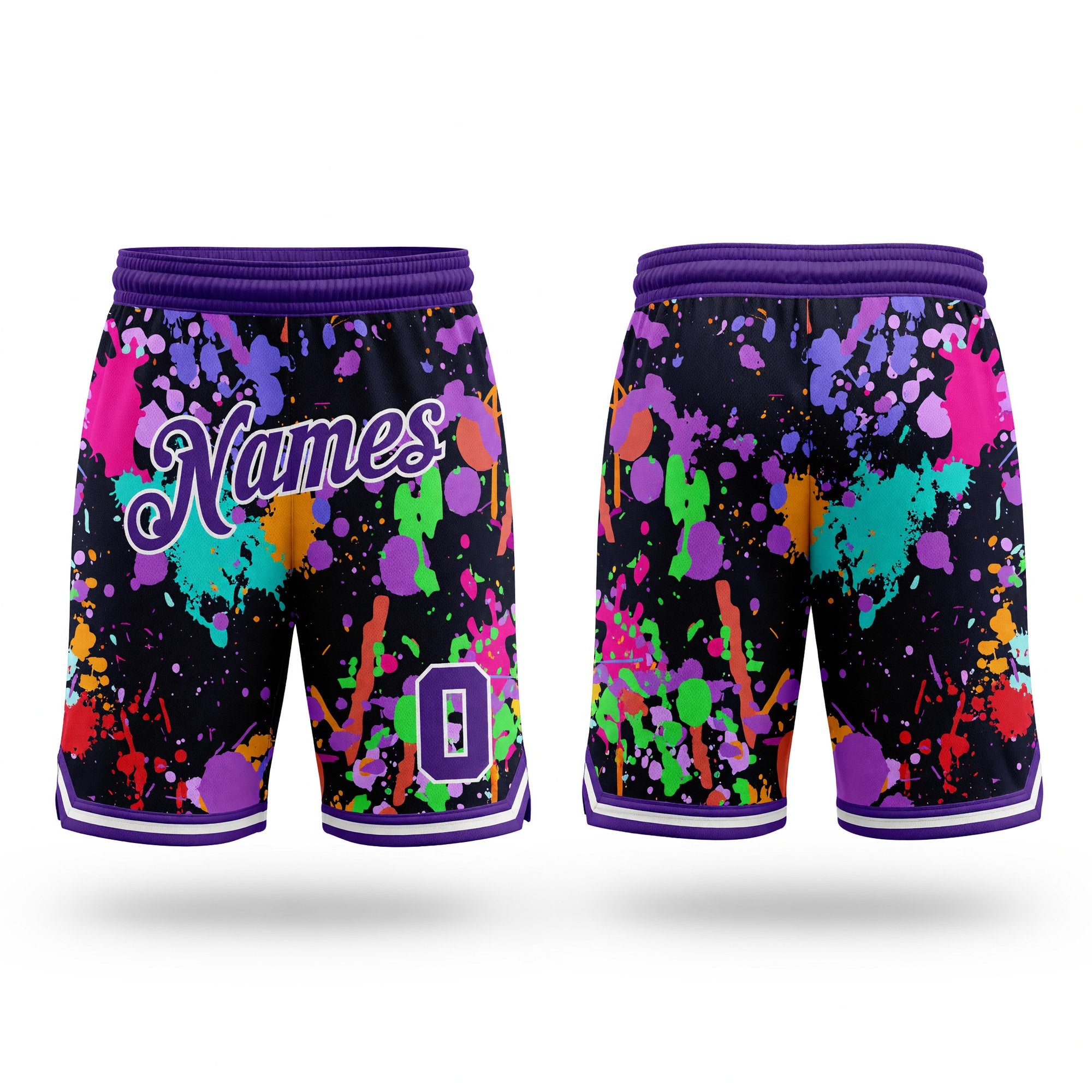 Custom Graffiti Pattern Purple-White 3D Splashes Authentic Basketball Shorts