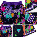 Custom Graffiti Pattern Purple-White 3D Splashes Authentic Basketball Shorts detail