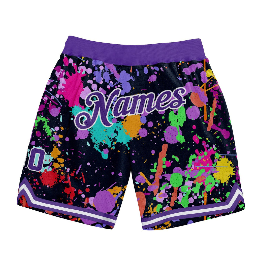 Custom Graffiti Pattern Purple-White 3D Splashes Authentic Basketball Shorts photo 1