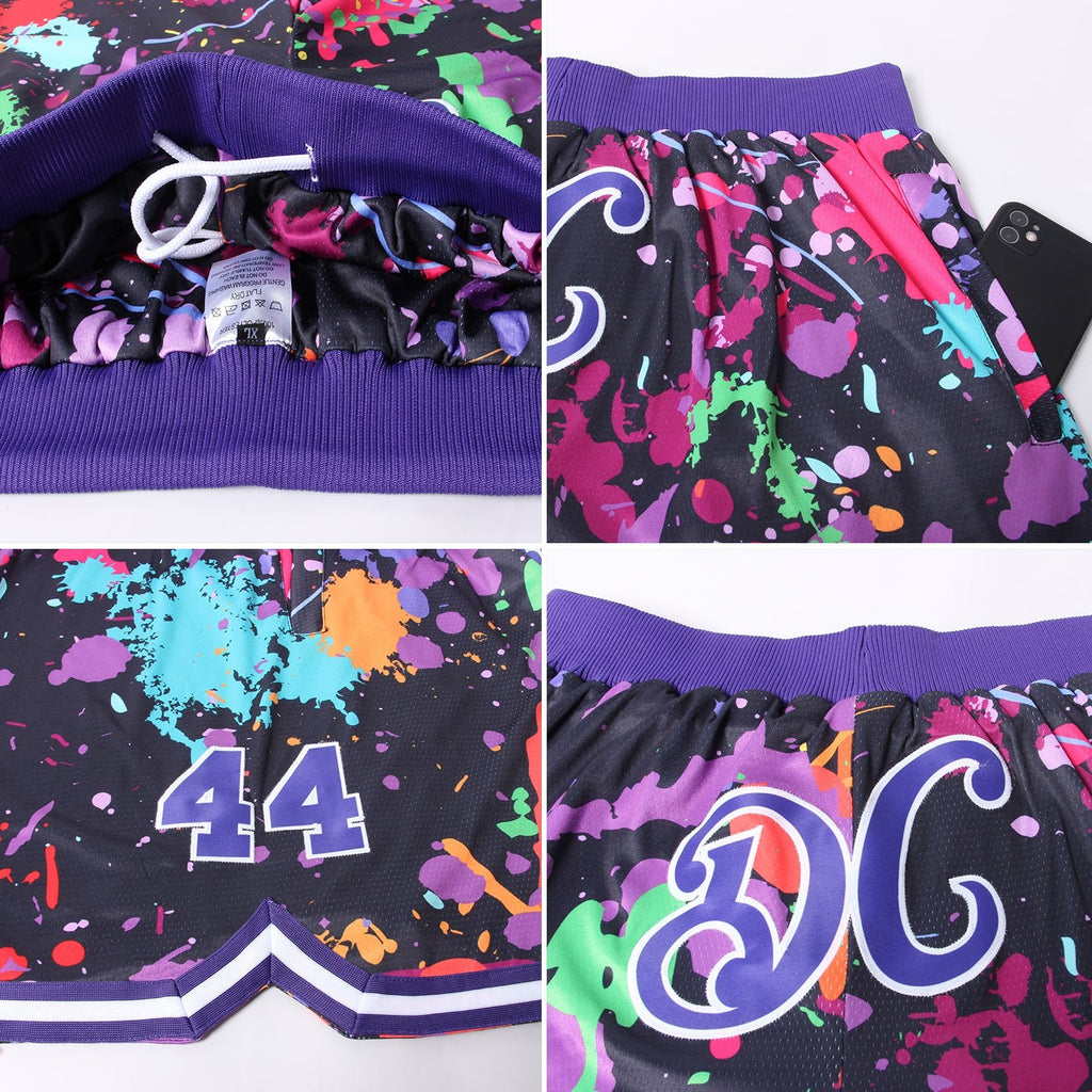 Custom Graffiti Pattern Purple-White 3D Splashes Authentic Basketball Shorts photo 3