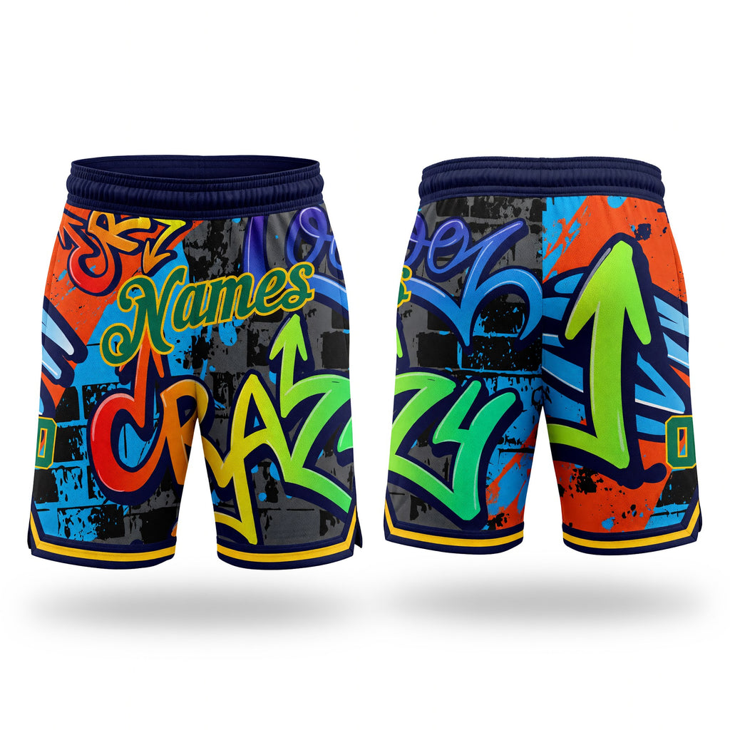 Custom Graffiti Pattern Kelly Green-Gold 3D Geometric Authentic Basketball Shorts
