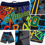 Custom Graffiti Pattern Kelly Green-Gold 3D Geometric Authentic Basketball Shorts detail