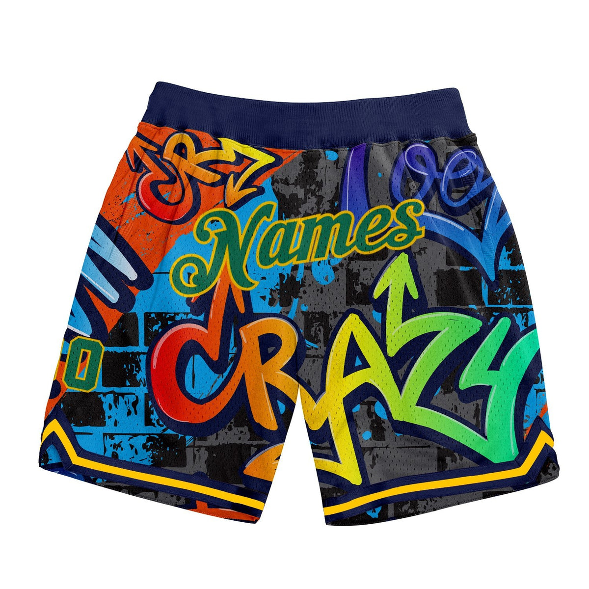 Custom Graffiti Pattern Kelly Green-Gold 3D Geometric Authentic Basketball Shorts photo 1
