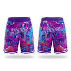 Custom Graffiti Pattern Purple-White 3D Words Authentic Basketball Shorts