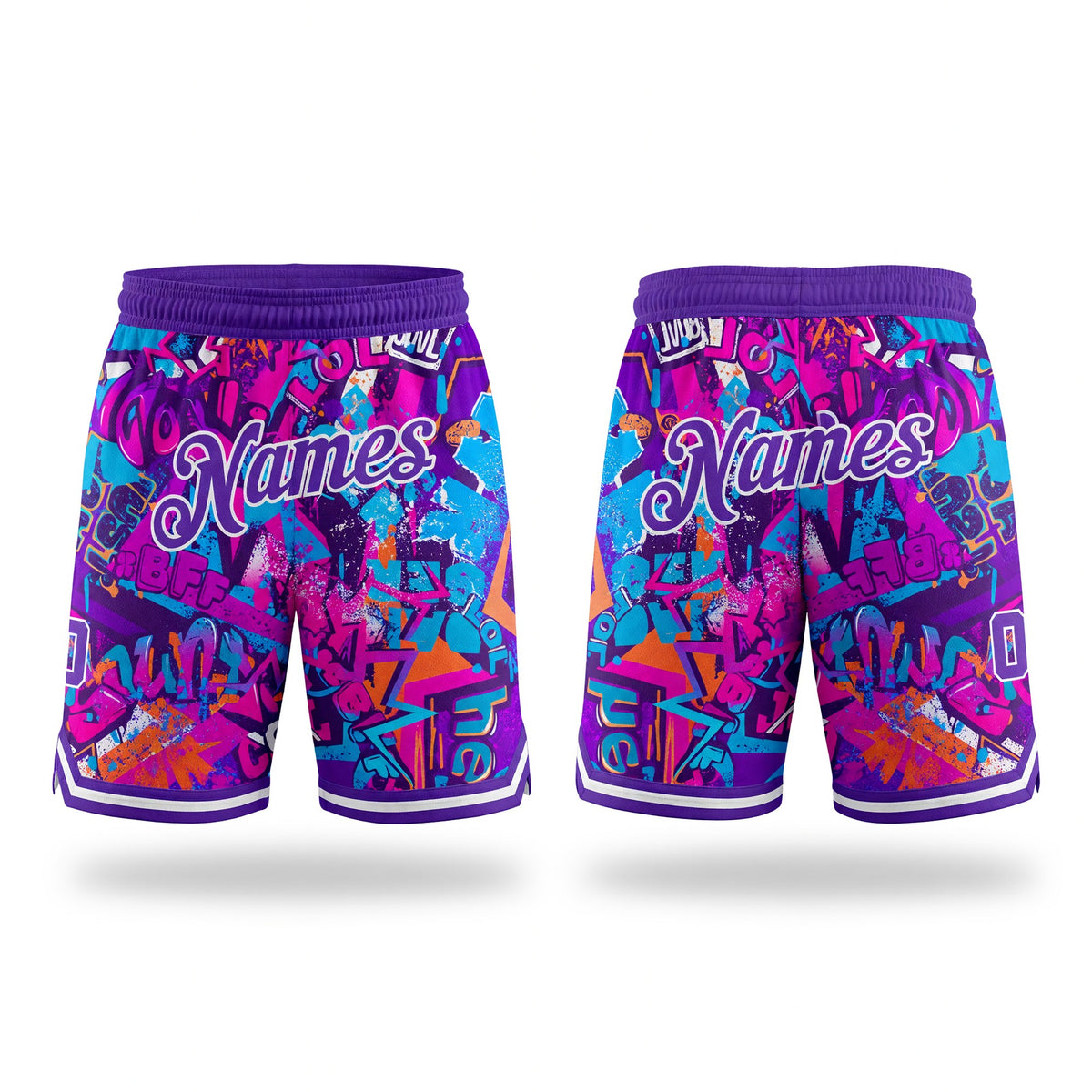 Custom Graffiti Pattern Purple-White 3D Words Authentic Basketball Shorts