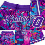 Custom Graffiti Pattern Purple-White 3D Words Authentic Basketball Shorts detail