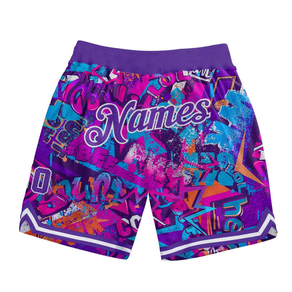 Custom Graffiti Pattern Purple-White 3D Words Authentic Basketball Shorts photo 1