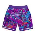 Custom Graffiti Pattern Purple-White 3D Words Authentic Basketball Shorts photo 1