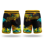 Custom Graffiti Pattern Black-Gold 3D Authentic Basketball Shorts