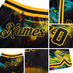 Custom Graffiti Pattern Black-Gold 3D Authentic Basketball Shorts detail