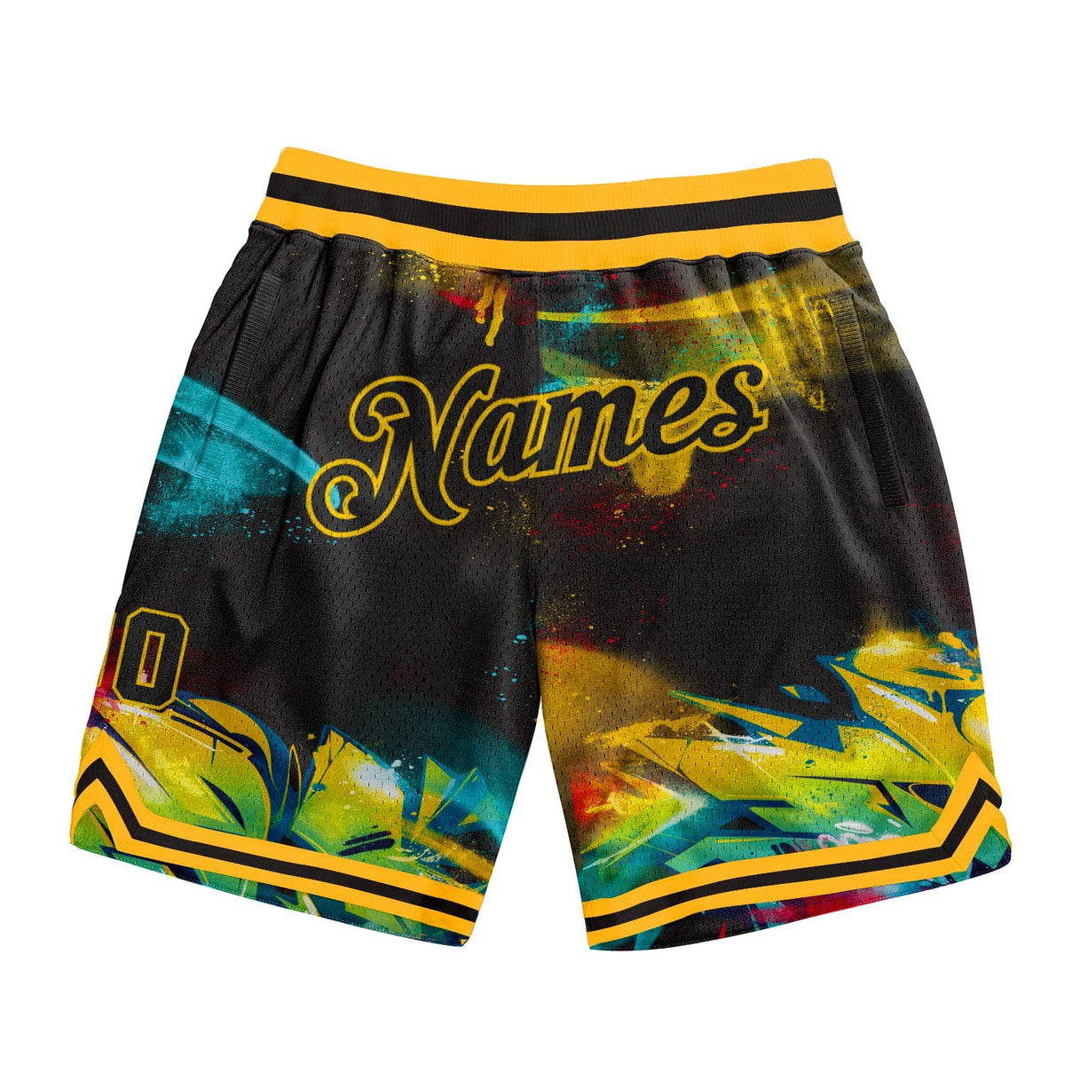 Custom Graffiti Pattern Black-Gold 3D Authentic Basketball Shorts photo 1