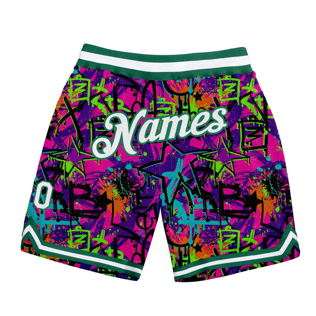 Custom Graffiti Pattern White-Kelly Green 3D Authentic Basketball Shorts photo 1