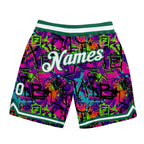 Custom Graffiti Pattern White-Kelly Green 3D Authentic Basketball Shorts photo 1