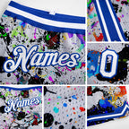Custom Graffiti Pattern White-Royal 3D Authentic Basketball Shorts detail