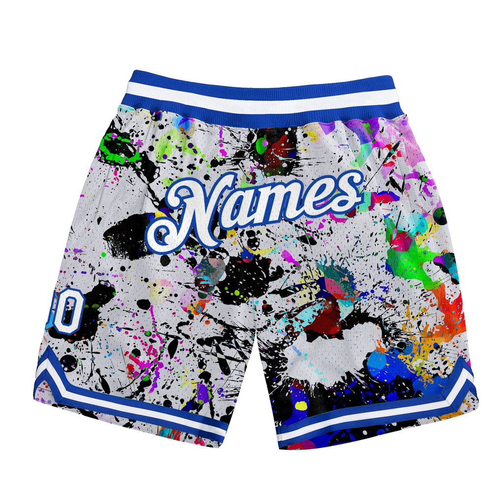 Custom Graffiti Pattern White-Royal 3D Authentic Basketball Shorts photo 1
