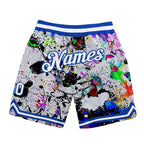 Custom Graffiti Pattern White-Royal 3D Authentic Basketball Shorts photo 1