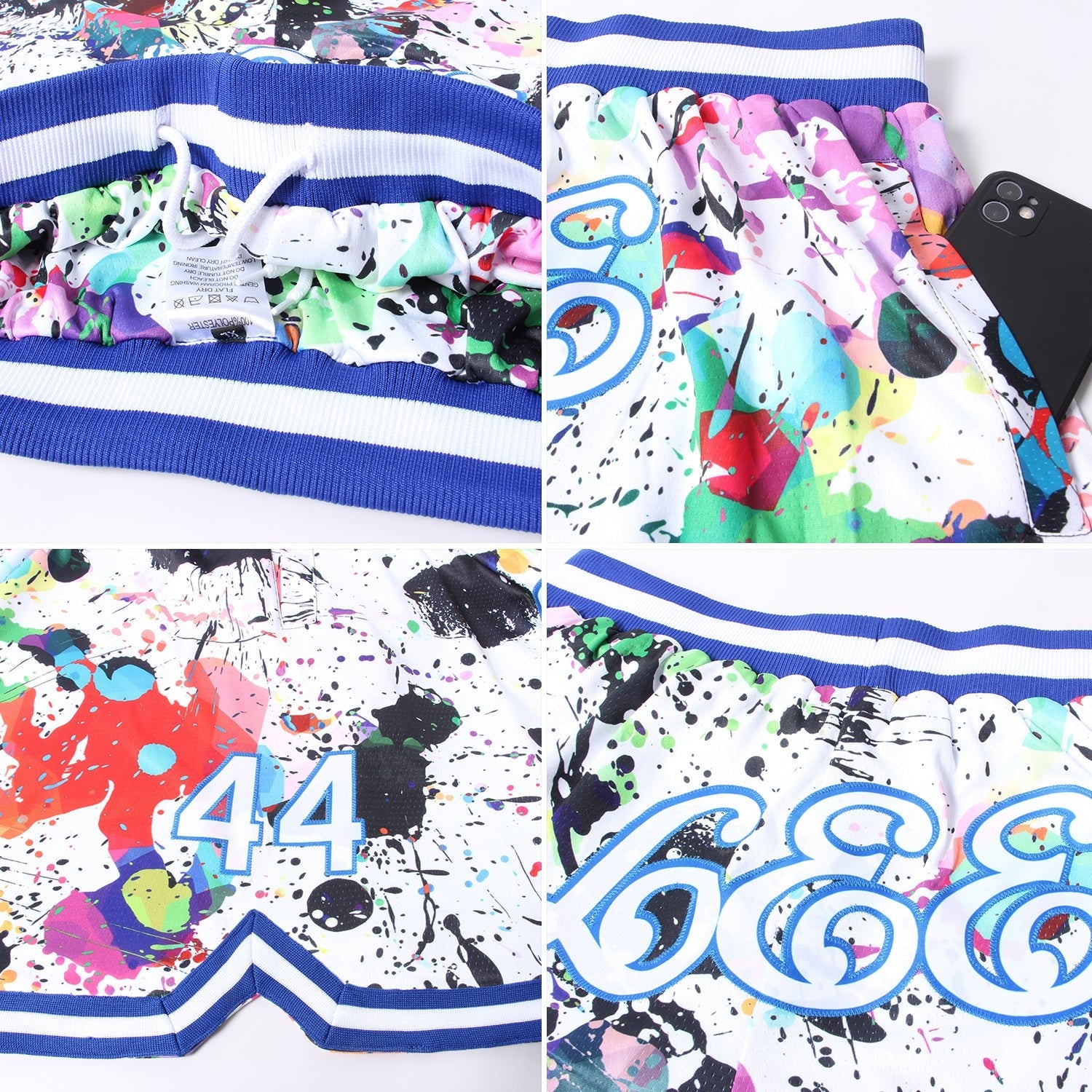 Custom Graffiti Pattern White-Royal 3D Authentic Basketball Shorts photo 3