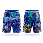 Custom Graffiti Pattern Royal-White 3D Authentic Basketball Shorts