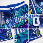Custom Graffiti Pattern Royal-White 3D Authentic Basketball Shorts detail