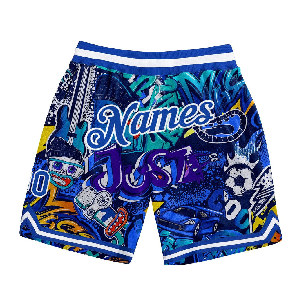 Custom Graffiti Pattern Royal-White 3D Authentic Basketball Shorts photo 1