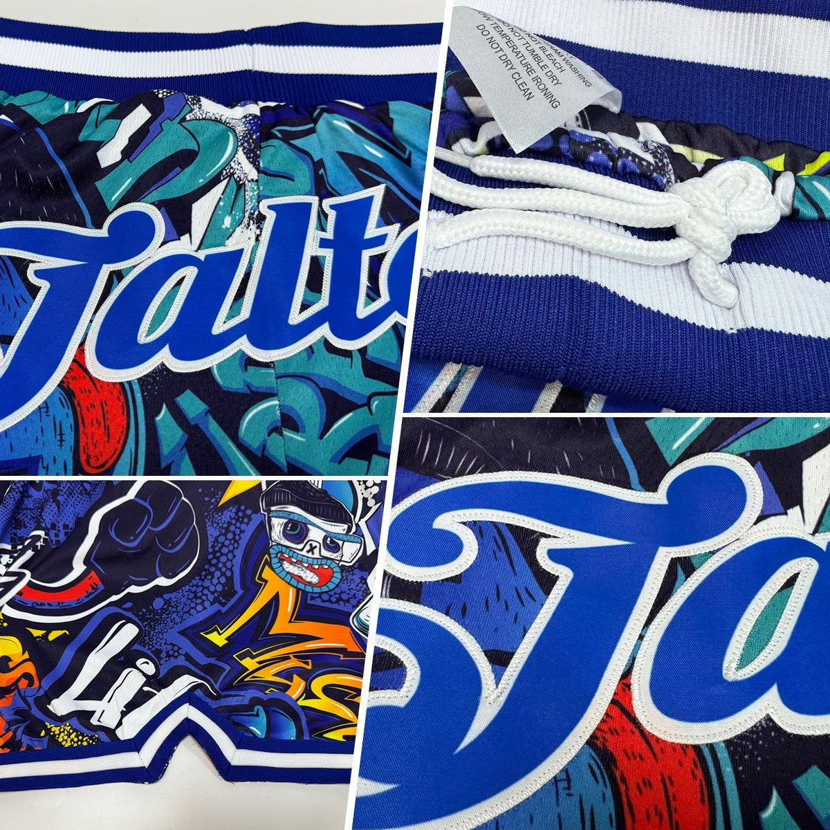 Custom Graffiti Pattern Royal-White 3D Authentic Basketball Shorts photo 2