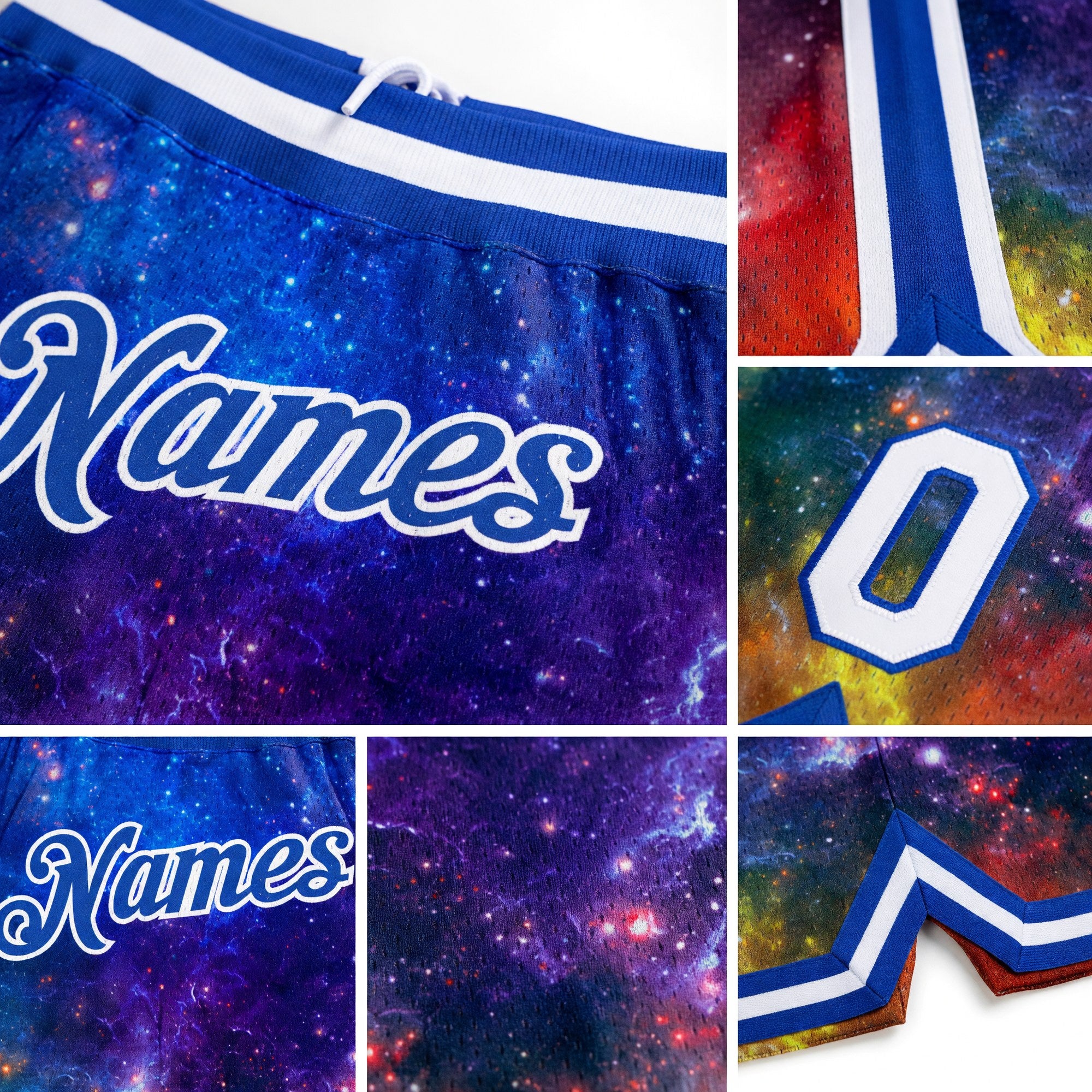 Custom Galactic Royal-White 3D Authentic Basketball Shorts detail