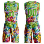 Custom Graffiti Pattern Neon Green-White Round Neck Sublimation Basketball Uniform Jersey