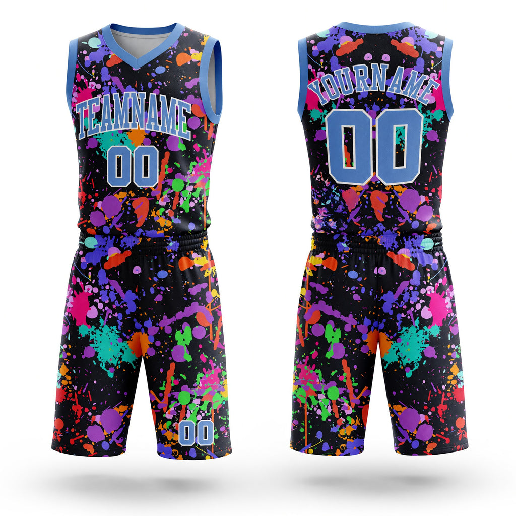 Custom Graffiti Pattern Light Blue-White Round Neck Sublimation Basketball Uniform Jersey