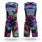 Custom Graffiti Pattern Light Blue-White Round Neck Sublimation Basketball Uniform Jersey
