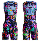 Custom Graffiti Pattern Light Blue-White Round Neck Sublimation Basketball Uniform Jersey photo 1