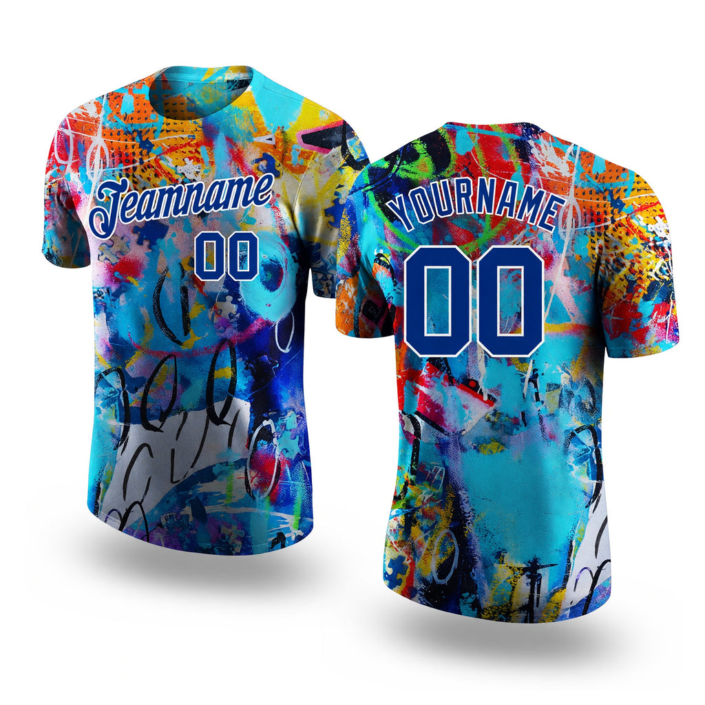 Custom Graffiti Pattern Royal-White 3D Performance T-Shirt