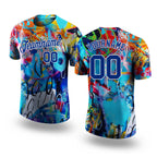 Custom Graffiti Pattern Royal-White 3D Performance T-Shirt