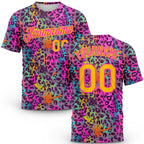 Custom Graffiti Pattern Gold-Pink 3D Colorful Leopard Performance T-Shirt