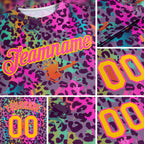 Custom Graffiti Pattern Gold-Pink 3D Colorful Leopard Performance T-Shirt detail
