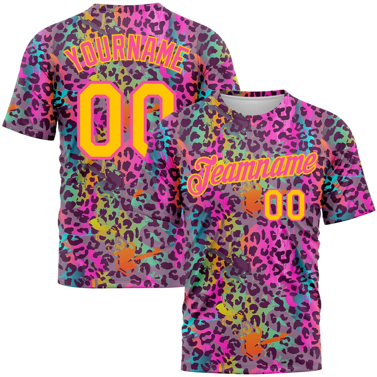 Custom Graffiti Pattern Gold-Pink 3D Colorful Leopard Performance T-Shirt photo 1