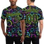 Custom Graffiti Pattern Black-Neon Green 3D Neon Splatter Performance T-Shirt worn front and back